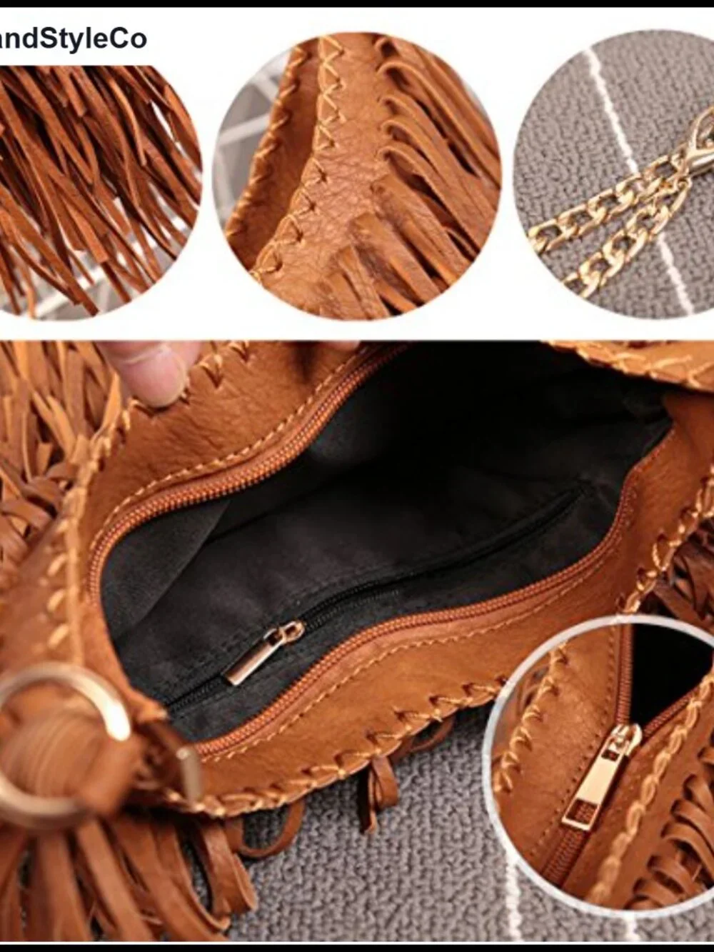Women Fringe Tassel Cross Body Bag PU Leather Leisure Shoulder Bag